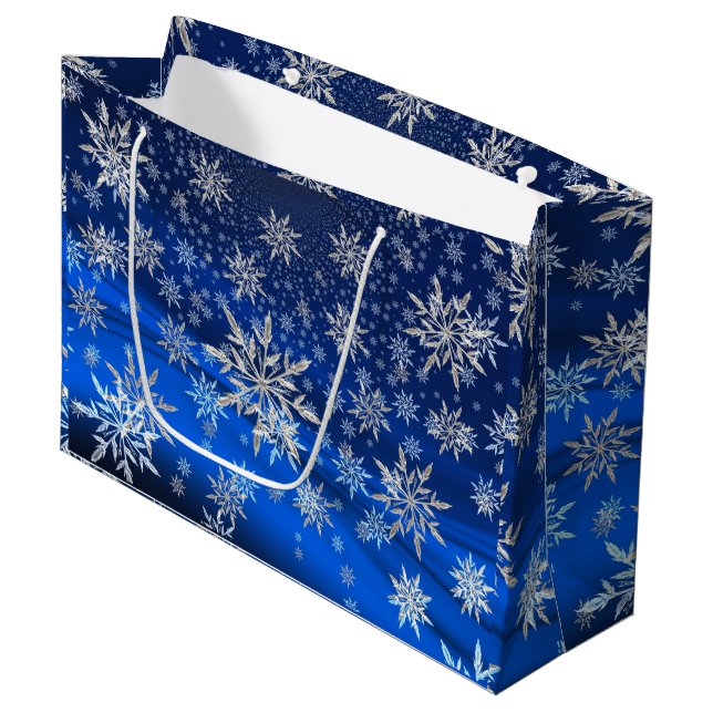 Blue and Silver Snowflakes Christmas  Large Gift Bag (Front Angled)