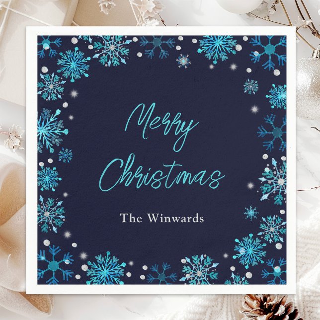 Blue and Silver Snowflakes Christmas Party Napkins (Creator Uploaded)