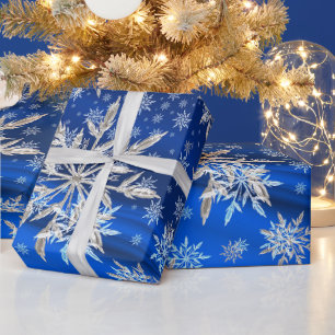 Blue and Silver Snowflakes Christmas  Wrapping Paper
