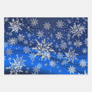 Blue and Silver Snowflakes Christmas Wrapping Paper Sheets