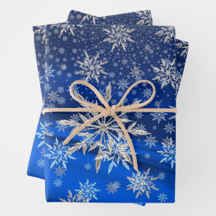 Blue and Silver Snowflakes Christmas Wrapping Paper Sheets