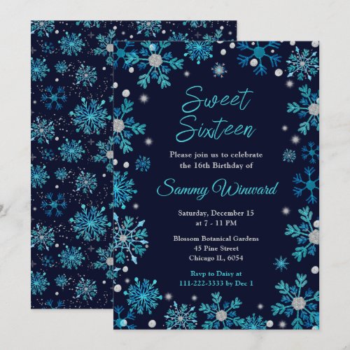 Blue and Silver Snowflakes Sweet Sixteen