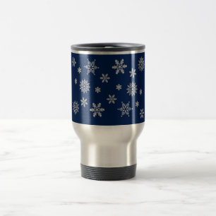 Blue and Silver Snowflakes Travel Mug