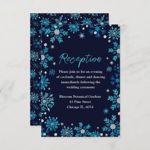 Blue and Silver Snowflakes Wedding Enclosure Card