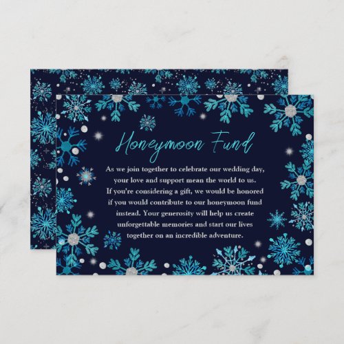 Blue and Silver Snowflakes Wedding Honeymoon Fund Enclosure Card