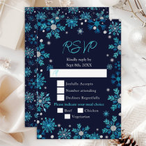 Blue and Silver Snowflakes Wedding Meal Choice RSVP Card