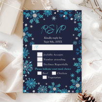 Blue and Silver Snowflakes Wedding Meal Choice RSVP Card