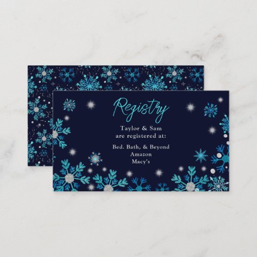 Blue and Silver Snowflakes Wedding Registry Enclosure Card