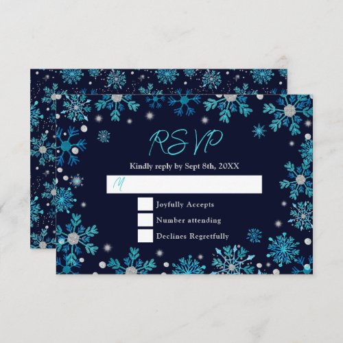 Blue and Silver Snowflakes Wedding RSVP Card