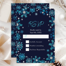 Blue and Silver Snowflakes Wedding RSVP Card