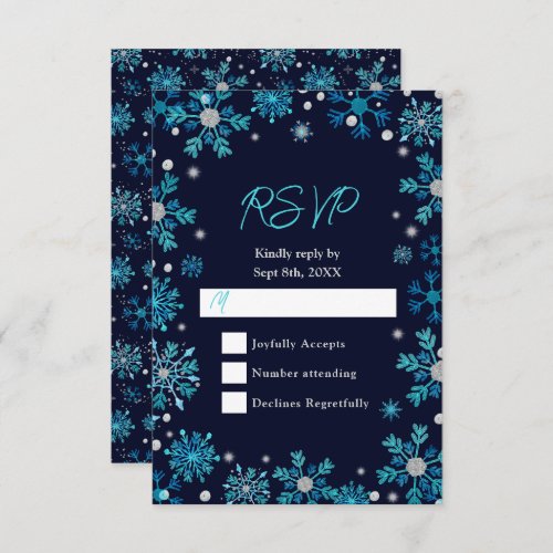Blue and Silver Snowflakes Wedding RSVP Card