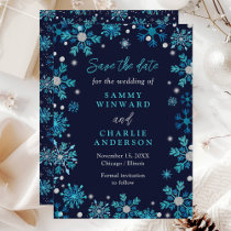 Blue and Silver Snowflakes Wedding Save The Date