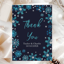 Blue and Silver Snowflakes Wedding Thank You Card