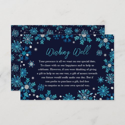 Blue and Silver Snowflakes Wedding Wishing Well Enclosure Card