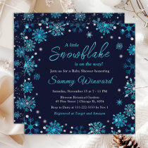 Blue and Silver Snowflakes Winter Baby Shower Invitation