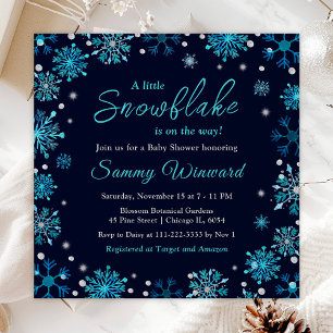 Blue and Silver Snowflakes Winter Baby Shower Invitation