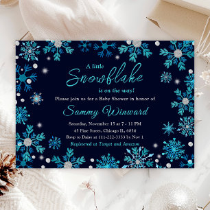 Blue and Silver Snowflakes Winter Baby Shower Invitation