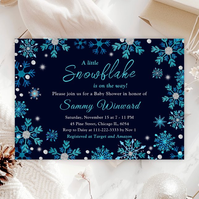 Blue and Silver Snowflakes Winter Baby Shower Invitation (Creator Uploaded)