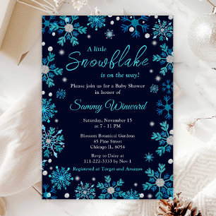 Blue and Silver Snowflakes Winter Baby Shower Invitation