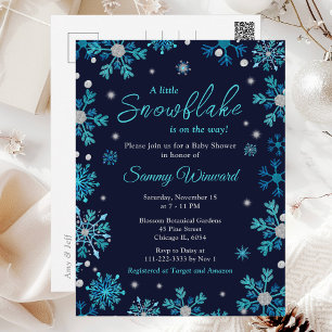 Blue and Silver Snowflakes Winter Baby Shower Postcard