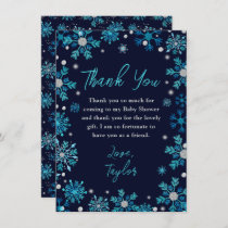 Blue and Silver Snowflakes Winter Baby Shower Thank You Card
