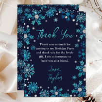 Blue and Silver Snowflakes Winter Birthday Party Thank You Card