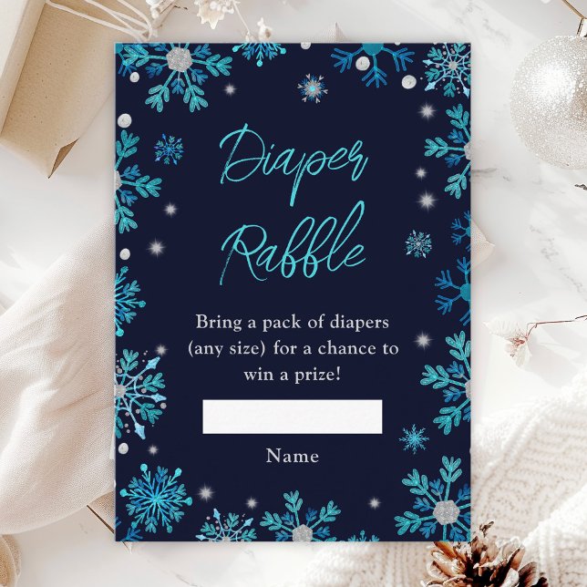 Blue and Silver Snowflakes Winter Diaper Raffle Enclosure Card (Creator Uploaded)