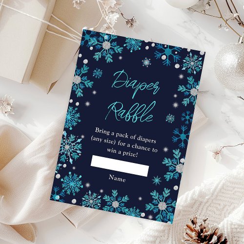 Blue and Silver Snowflakes Winter Diaper Raffle Enclosure Card