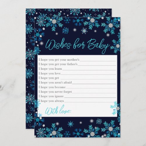 Blue and Silver Snowflakes Wishes For Baby Invitation