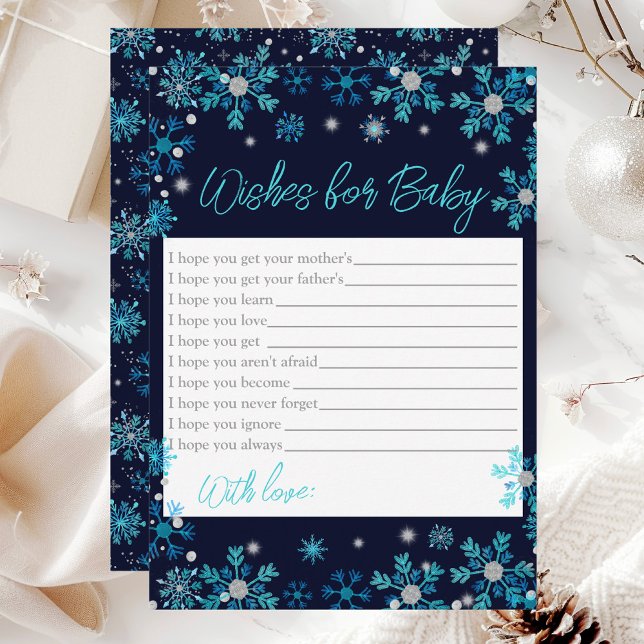 Blue and Silver Snowflakes Wishes For Baby Invitation (Creator Uploaded)