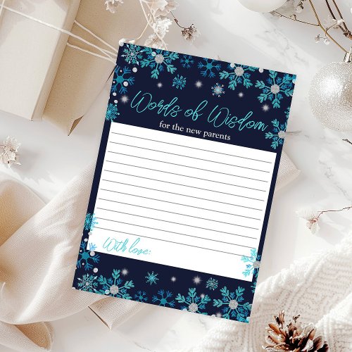 Blue and Silver Snowflakes Words of Wisdom Invitation