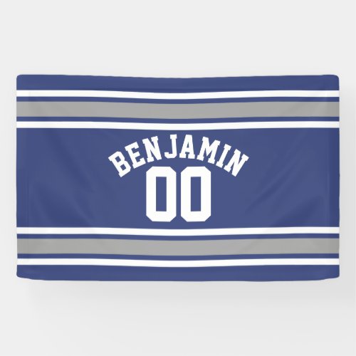 Blue and Silver Sports Jersey Custom Name Number Banner