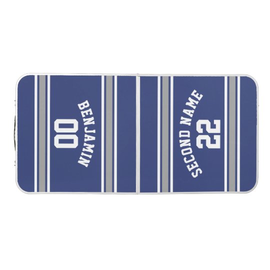 Blue and Silver Sports Jersey Custom Name Number Beer Pong Table