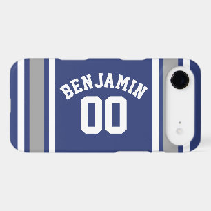 Blue and Silver Sports Jersey Custom Name Number iPhone 17 Air Case