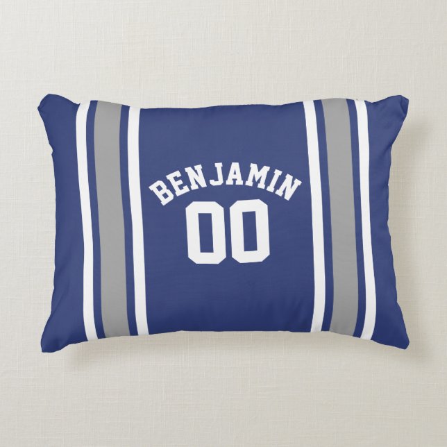 Blue and Silver Sports Jersey Custom Name Number Decorative Pillow (Front)