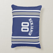 Blue and Silver Sports Jersey Custom Name Number Decorative Pillow (Back(Vertical))