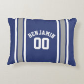 Blue and Silver Sports Jersey Custom Name Number Decorative Pillow (Back)