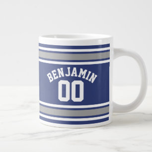Blue and Silver Sports Jersey Custom Name Number Giant Coffee Mug
