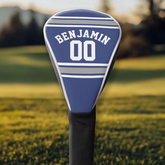 Blue and Silver Sports Jersey Custom Name Number Golf Head Cover (Personalized Golf Head Cover)