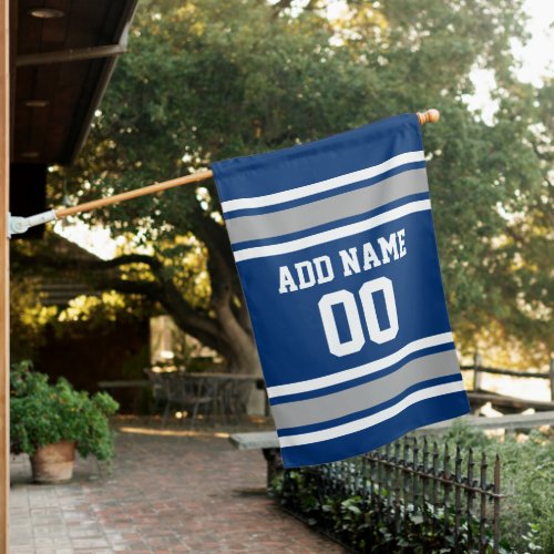 Blue and Silver Sports Jersey Custom Name Number House Flag