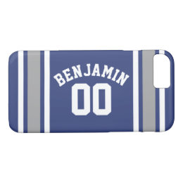 Blue and Silver Sports Jersey Custom Name Number iPhone 8/7 Case