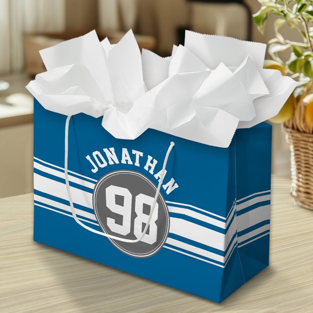 Blue and Silver Sports Jersey Custom Name Number Large Gift Bag (Custom Gift Bag)