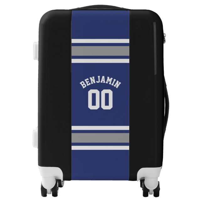 Blue and Silver Sports Jersey Custom Name Number Luggage (Front)