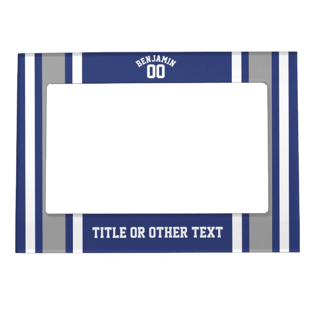 Blue and Silver Sports Jersey Custom Name Number Magnetic Photo Frame (Front)