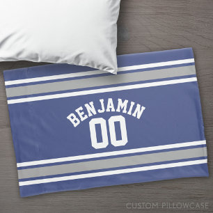 Blue and Silver Sports Jersey Custom Name Number Pillow Case
