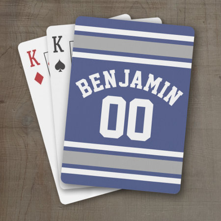 Blue And Silver Sports Jersey Custom Name Number Playing Cards