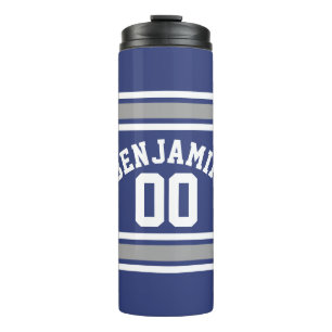 Blue and Silver Sports Jersey Custom Name Number Thermal Tumbler