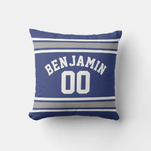 Blue and Silver Sports Jersey Custom Name Number Throw Pillow
