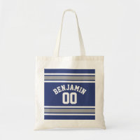 Blue and Silver Sports Jersey Custom Name Number Tote Bag