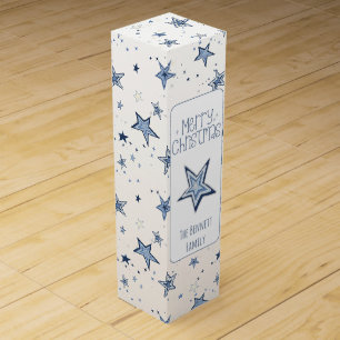 Blue and Silver Stars Holiday Gift Wine Box